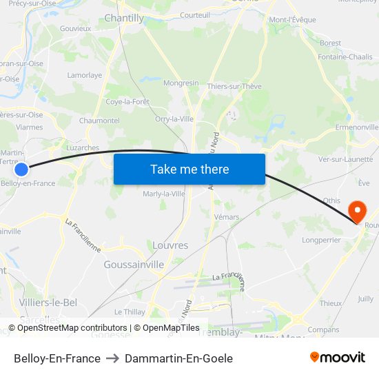 Belloy-En-France to Dammartin-En-Goele map