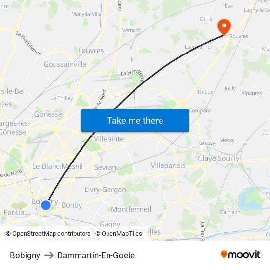 Bobigny to Dammartin-En-Goele map