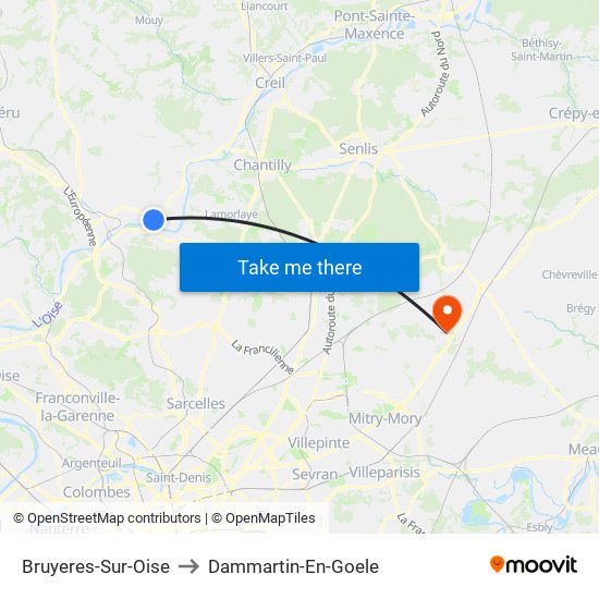 Bruyeres-Sur-Oise to Dammartin-En-Goele map