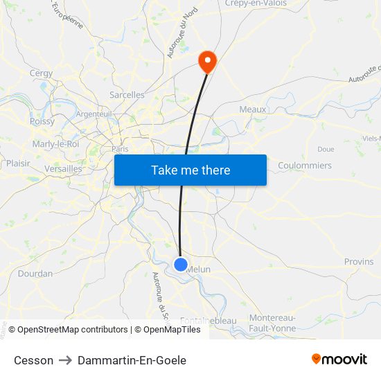 Cesson to Dammartin-En-Goele map