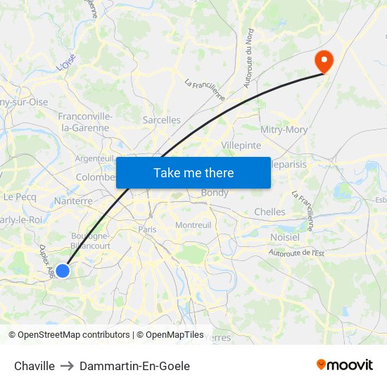 Chaville to Dammartin-En-Goele map