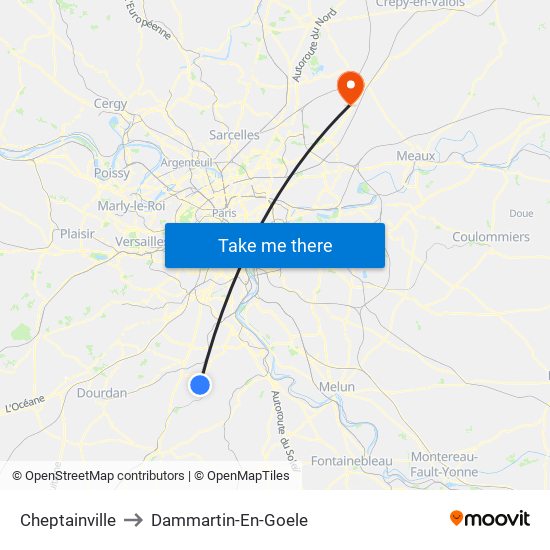 Cheptainville to Dammartin-En-Goele map