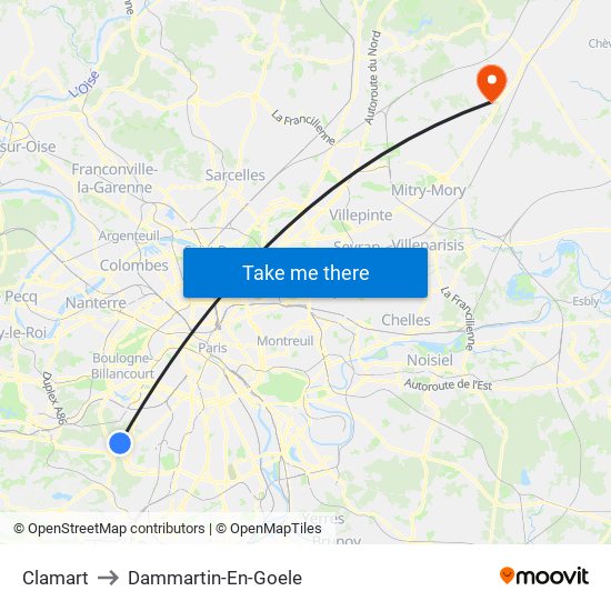 Clamart to Dammartin-En-Goele map