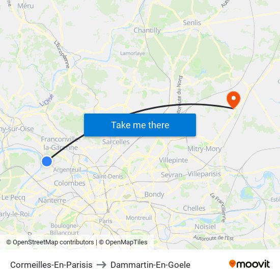 Cormeilles-En-Parisis to Dammartin-En-Goele map