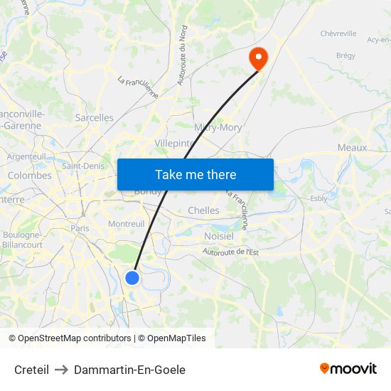 Creteil to Dammartin-En-Goele map