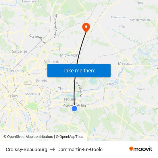 Croissy-Beaubourg to Dammartin-En-Goele map