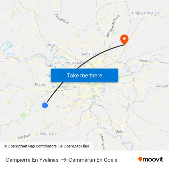 Dampierre-En-Yvelines to Dammartin-En-Goele map