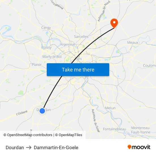 Dourdan to Dammartin-En-Goele map