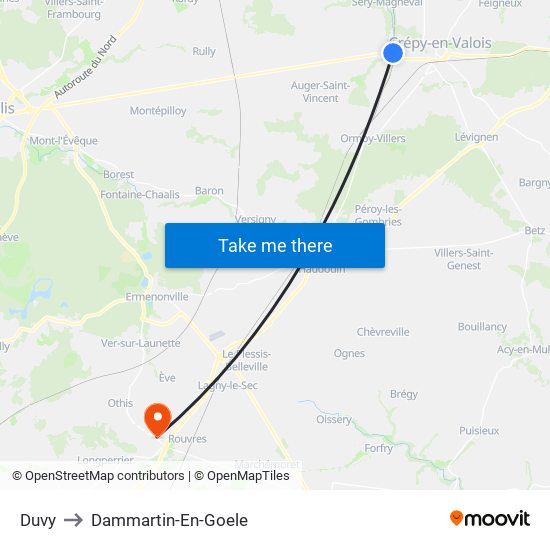 Duvy to Dammartin-En-Goele map