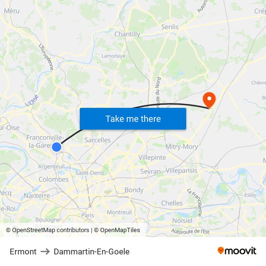 Ermont to Dammartin-En-Goele map