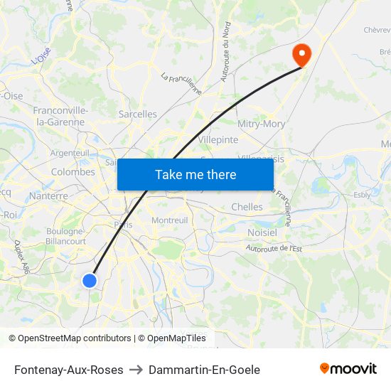 Fontenay-Aux-Roses to Dammartin-En-Goele map