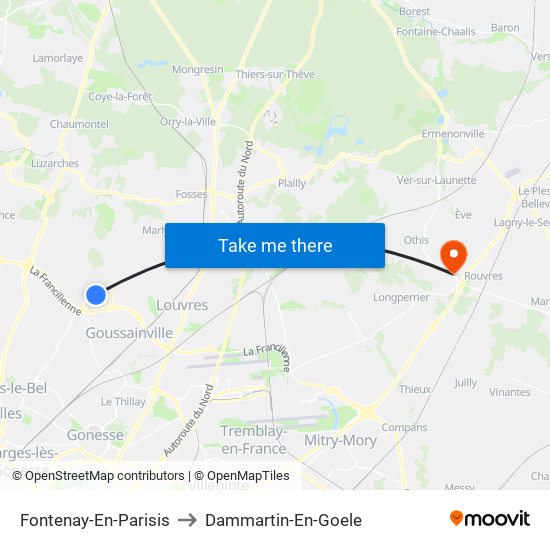 Fontenay-En-Parisis to Dammartin-En-Goele map