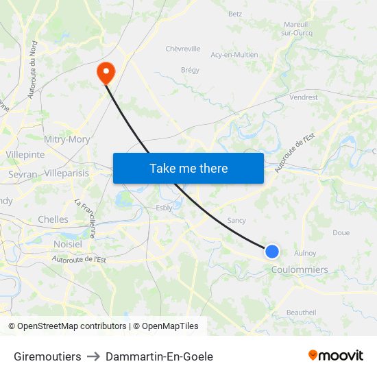Giremoutiers to Dammartin-En-Goele map