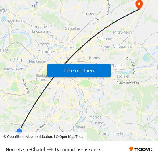 Gometz-Le-Chatel to Dammartin-En-Goele map