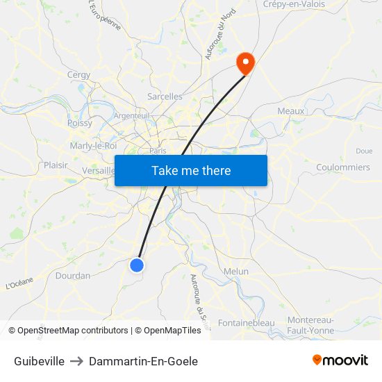 Guibeville to Dammartin-En-Goele map