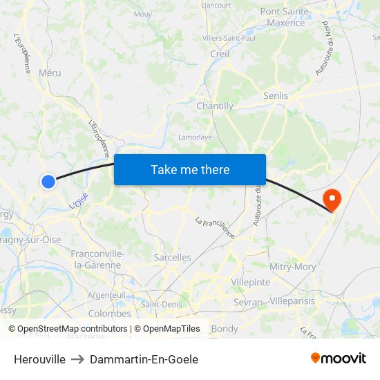 Herouville to Dammartin-En-Goele map