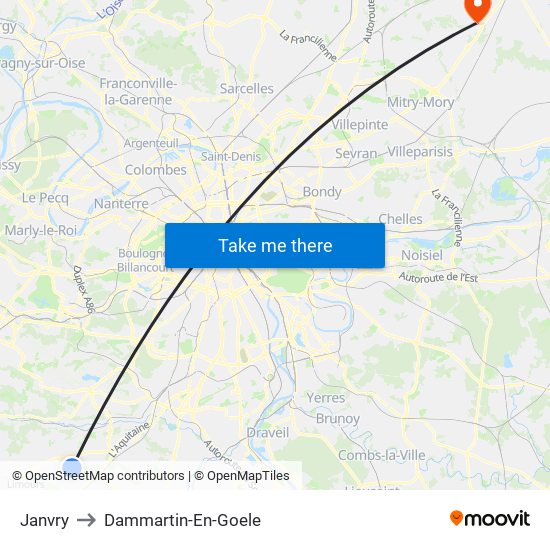 Janvry to Dammartin-En-Goele map