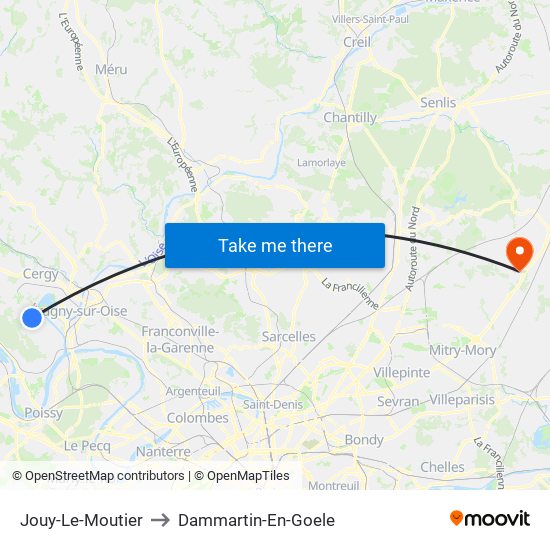 Jouy-Le-Moutier to Dammartin-En-Goele map