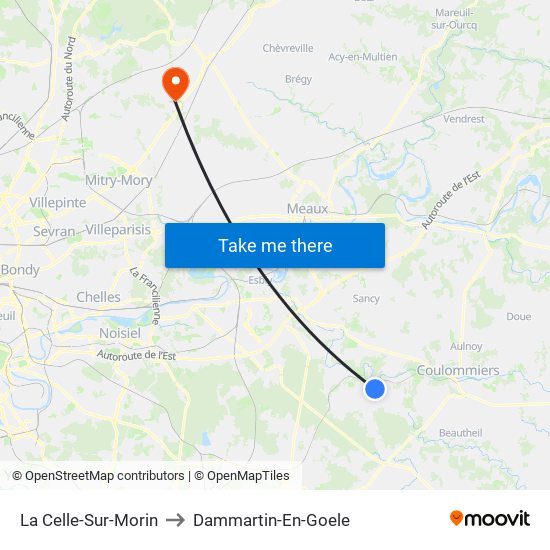 La Celle-Sur-Morin to Dammartin-En-Goele map