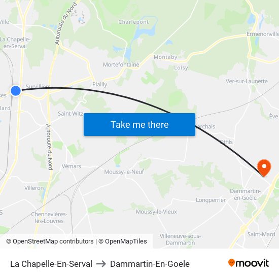 La Chapelle-En-Serval to Dammartin-En-Goele map