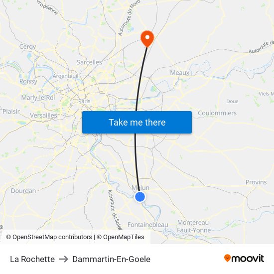 La Rochette to Dammartin-En-Goele map