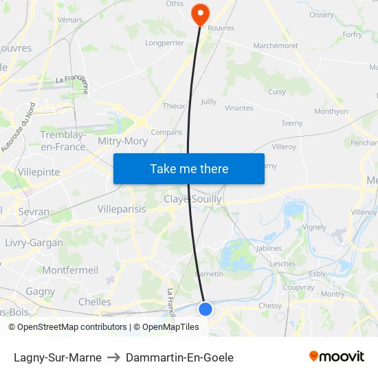 Lagny-Sur-Marne to Dammartin-En-Goele map