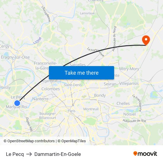 Le Pecq to Dammartin-En-Goele map