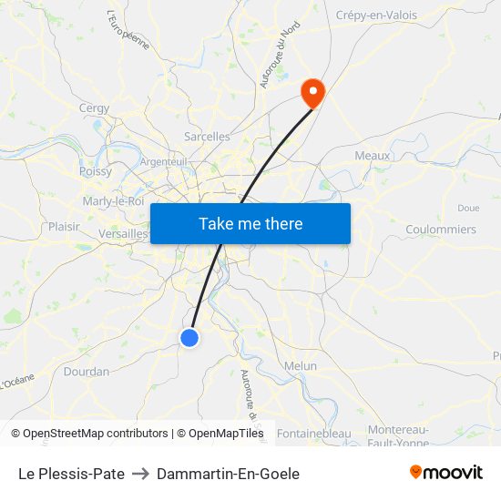 Le Plessis-Pate to Dammartin-En-Goele map