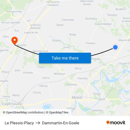 Le Plessis-Placy to Dammartin-En-Goele map