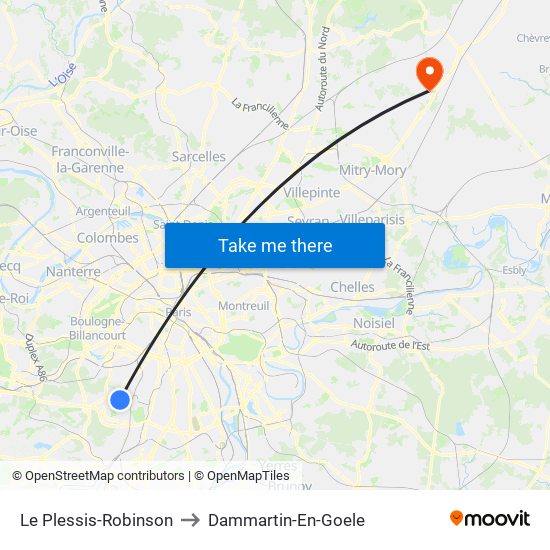 Le Plessis-Robinson to Dammartin-En-Goele map