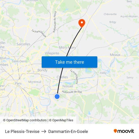 Le Plessis-Trevise to Dammartin-En-Goele map