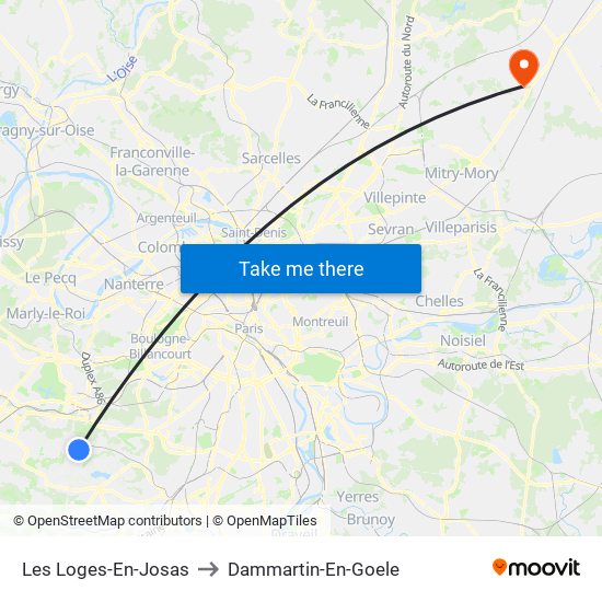 Les Loges-En-Josas to Dammartin-En-Goele map