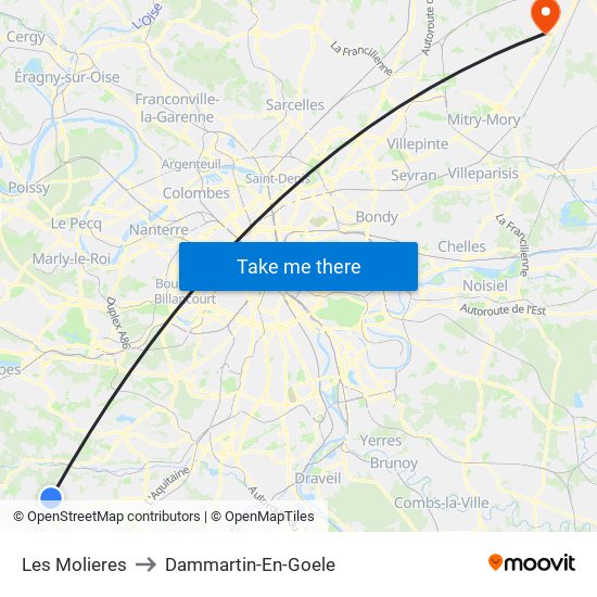 Les Molieres to Dammartin-En-Goele map