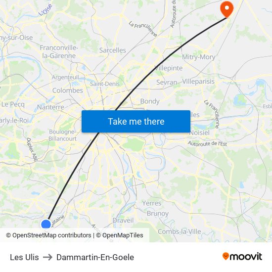 Les Ulis to Dammartin-En-Goele map