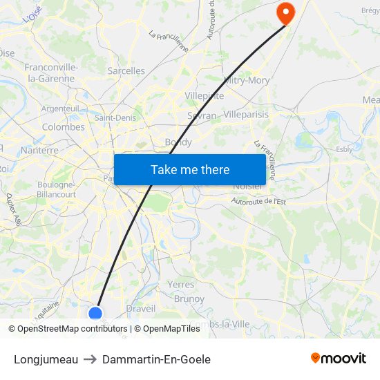 Longjumeau to Dammartin-En-Goele map