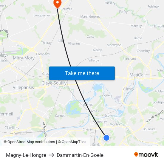 Magny-Le-Hongre to Dammartin-En-Goele map