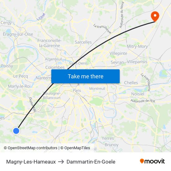 Magny-Les-Hameaux to Dammartin-En-Goele map