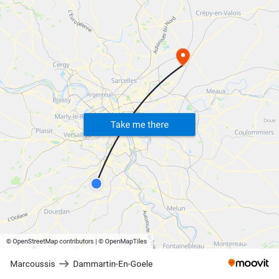 Marcoussis to Dammartin-En-Goele map
