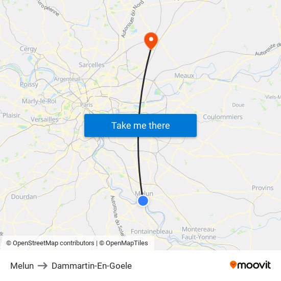 Melun to Dammartin-En-Goele map