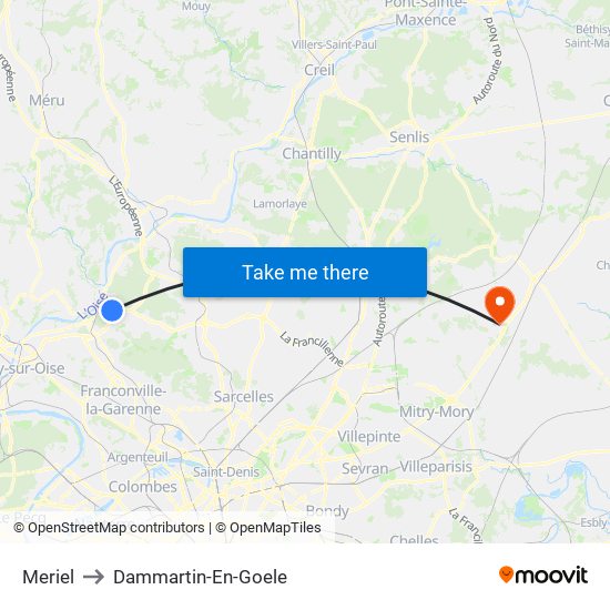 Meriel to Dammartin-En-Goele map