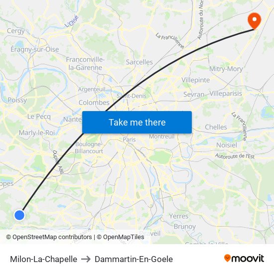 Milon-La-Chapelle to Dammartin-En-Goele map