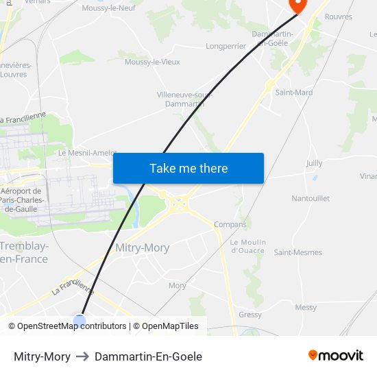 Mitry-Mory to Dammartin-En-Goele map