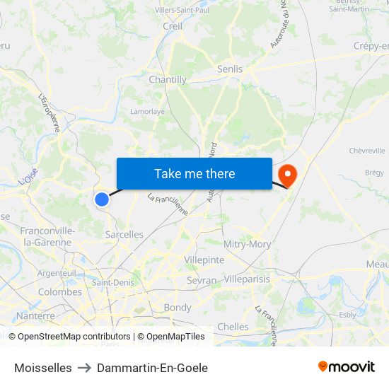 Moisselles to Dammartin-En-Goele map