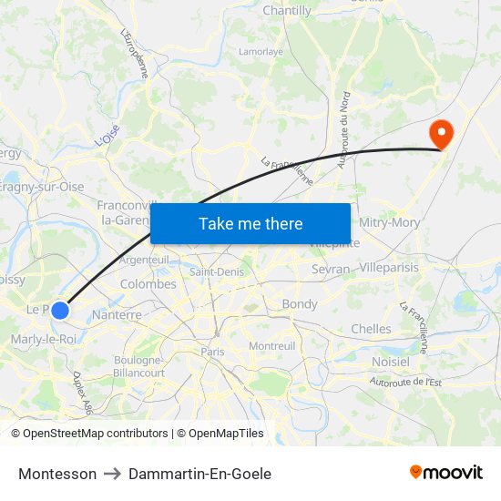 Montesson to Dammartin-En-Goele map