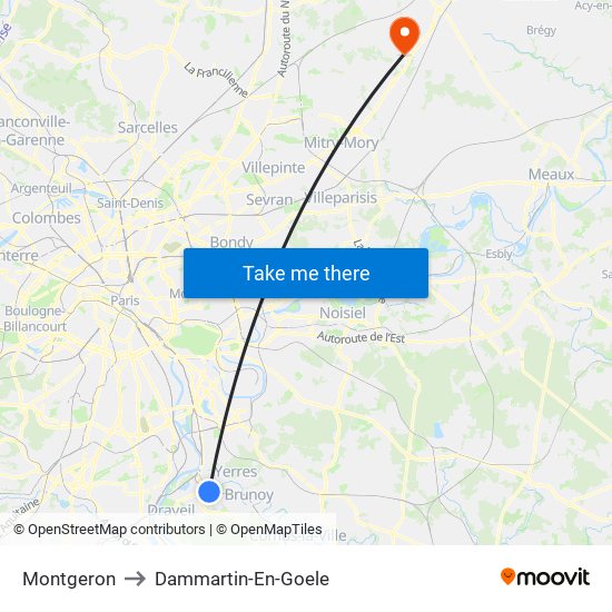 Montgeron to Dammartin-En-Goele map