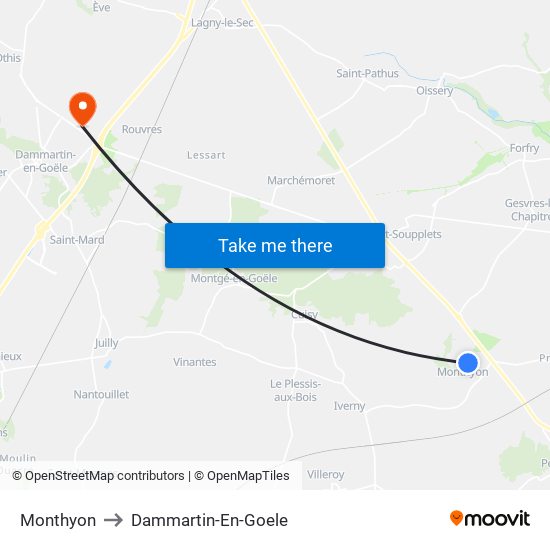 Monthyon to Dammartin-En-Goele map