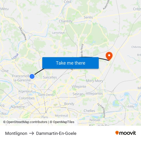 Montlignon to Dammartin-En-Goele map