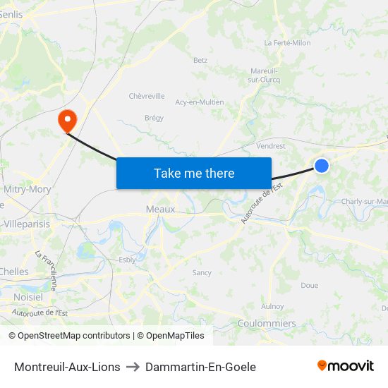 Montreuil-Aux-Lions to Dammartin-En-Goele map
