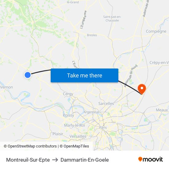 Montreuil-Sur-Epte to Dammartin-En-Goele map