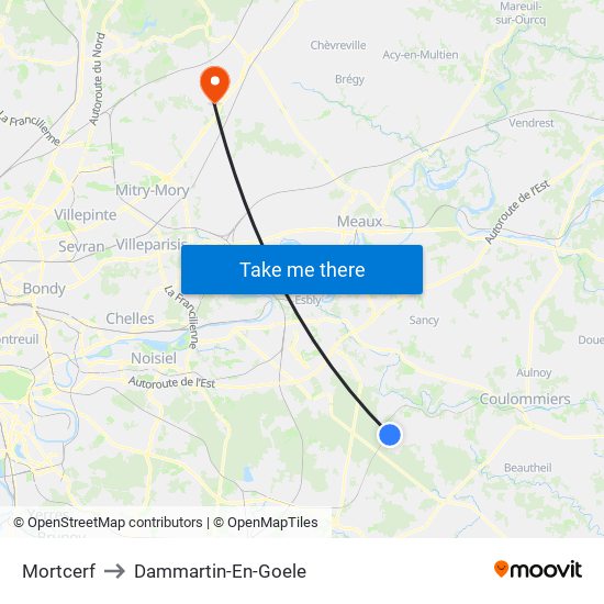 Mortcerf to Dammartin-En-Goele map